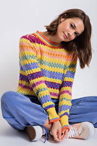 Esl Ethnic Pattern Knit Sweater -Yellow