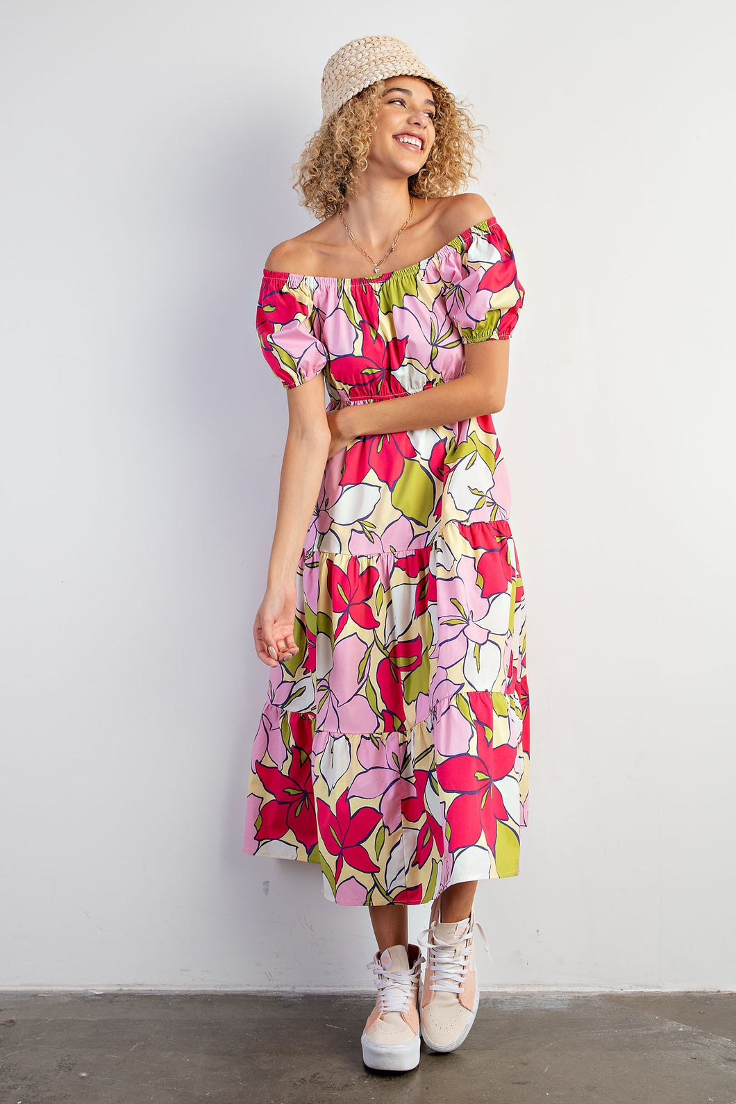 Esl Floral Print Maxi Dress -Butter Fuchsia