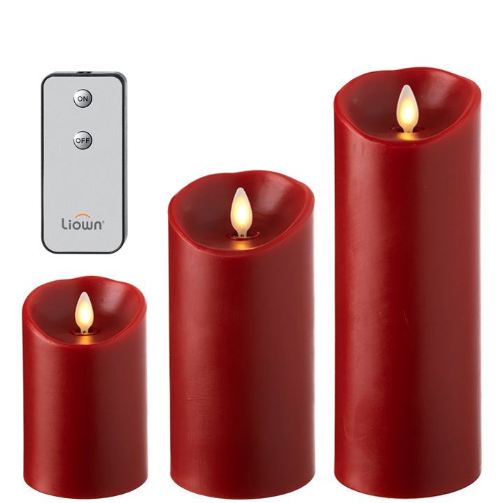 Push Flame Pillar Candle Set -Red