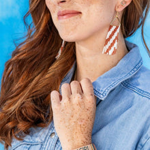 Load image into Gallery viewer, Gameday Diagonal Stripe Beaded Fringe Earrings -Burnt Orange