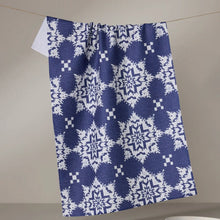 Load image into Gallery viewer, Geometry Iceflower Blue Tea Towel