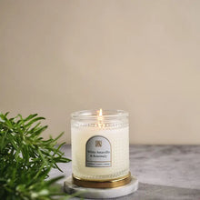 Load image into Gallery viewer, White Amaryllis & Rosemary Textured Glass Candle