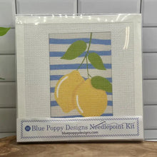 Load image into Gallery viewer, Blue Poppy Needlepoint Kit -Two Lemons on Blue Stripes 4" x 6"