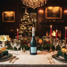 Load image into Gallery viewer, Blue and Green Christmas Tartan Prosecco Bottle Wrap