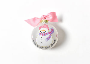 My First Christmas Snowman Pink Hat Glass Ornament