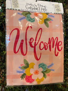 Garden Flag -Pink Welcome Plaid
