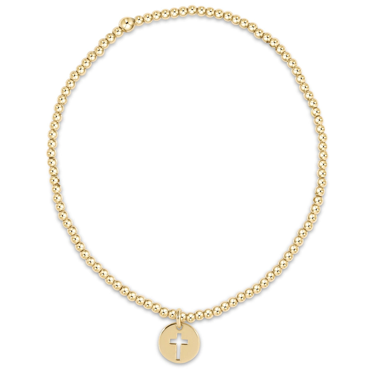 Classic Gold 2mm Bead Bracelet / Love Small Gold Disc / Enewton