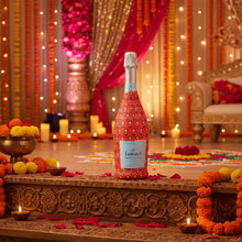 Load image into Gallery viewer, Indian Red Leaf Blockprint Prosecco Bottle Wrap
