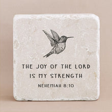 Load image into Gallery viewer, Small Scripture Block -Nehemiah 8:10 Hummingbird