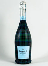 Load image into Gallery viewer, Blue and Green Christmas Tartan Prosecco Bottle Wrap