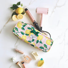 Load image into Gallery viewer, Bella Quilted Hair Tool Bag -Pink Stripes & Lemons