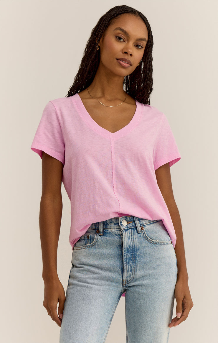 Z Supply Asher V-Neck Tee -Hibiscus