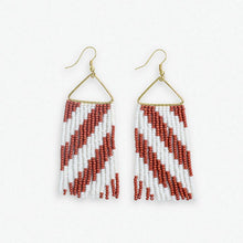 Load image into Gallery viewer, Gameday Diagonal Stripe Beaded Fringe Earrings -Burnt Orange