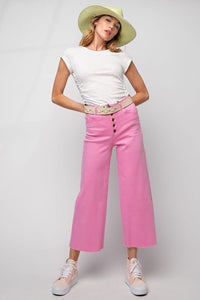 Easel Button Front Stretch Twill Pants -Pink