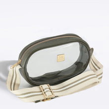 Load image into Gallery viewer, Annie Clear Stadium Bag -Shadow w/ Khaki &amp; Heather Strap
