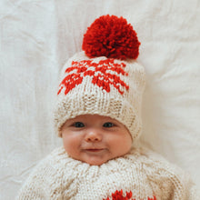 Load image into Gallery viewer, Baby Snowflake Beanie -Natural & Red