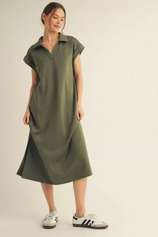 Jod Olive Jersey Pocket Maxi Dress