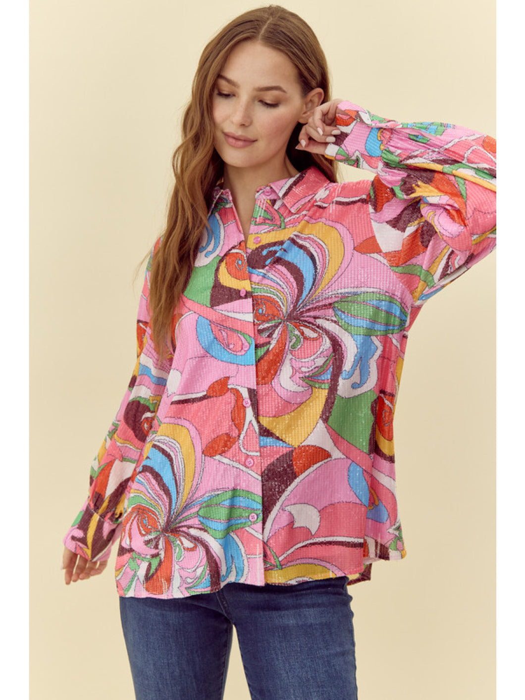 Jod Sequins Print Top