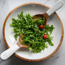 Load image into Gallery viewer, Wood + White Collection Mango Wood Bowl and Salad Server Set
