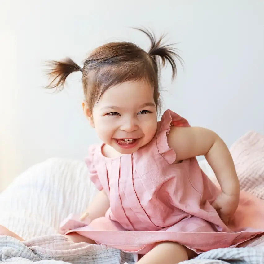 beba bean Box Pleat Linen Dress -Pink 3-6m