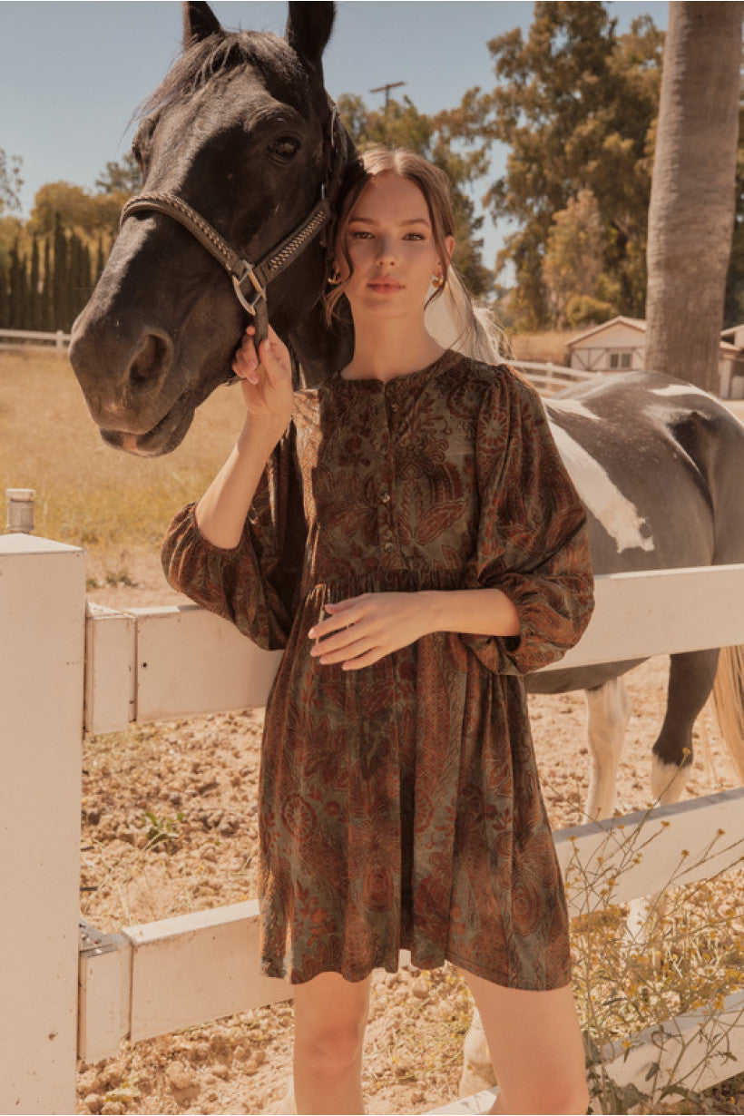Jod Velvet Jacquard Dusty Green Dress