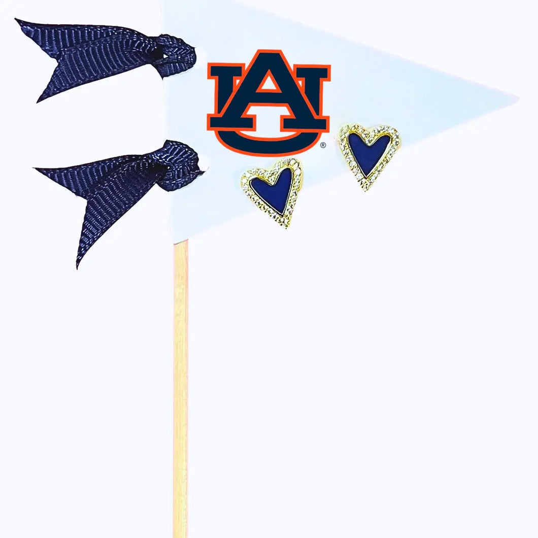 Game Day Heart Studs on Auburn Flag