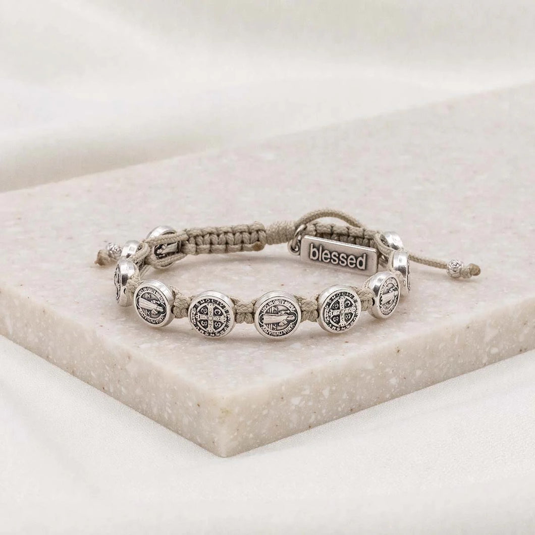 Benedictine Blessing Bracelet -Tan/Silver