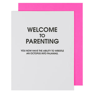 Letterpress New Baby Card -Welcome to Parenting Octopus Pajamas