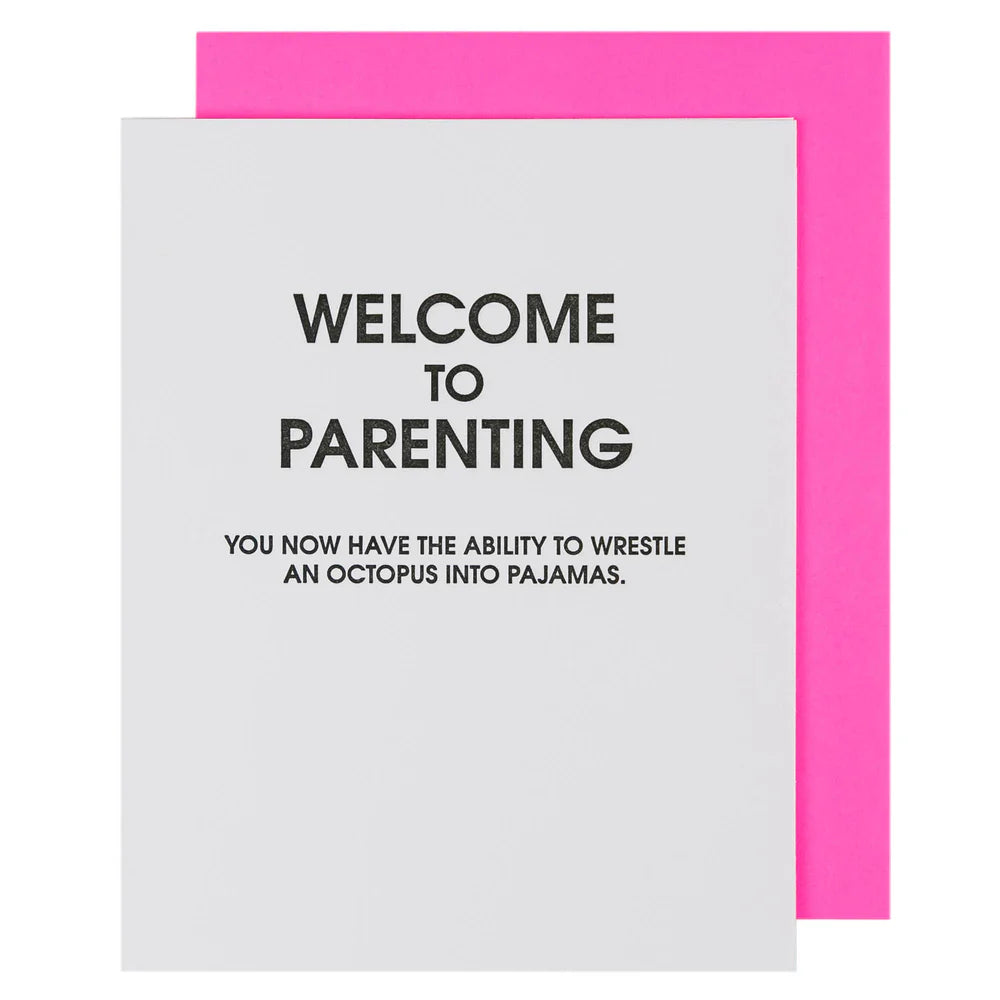 Letterpress New Baby Card -Welcome to Parenting Octopus Pajamas