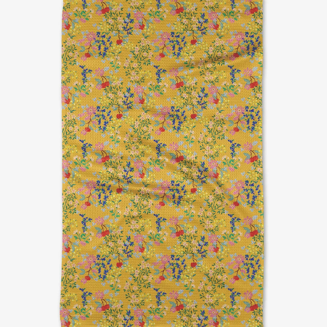 Geometry Sunny Cherry Blossoms Tea Towel