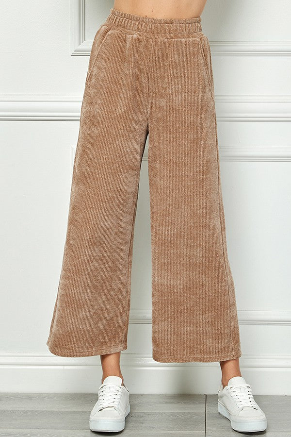 Tan Chenille Cropped Wide Pants