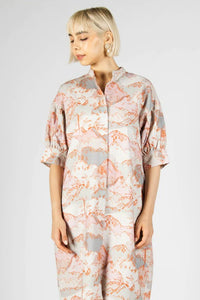 Landscape Print Linen Dress