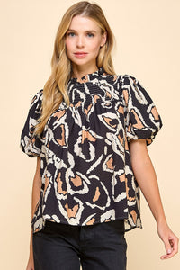Black & Tan Smocked Top