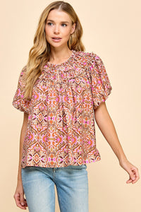 Pink Split Neckline Top