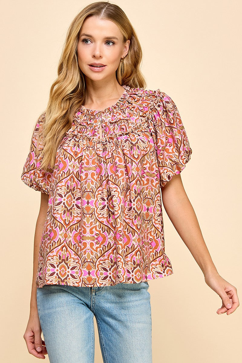 Pink Split Neckline Top