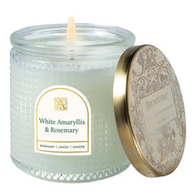 Load image into Gallery viewer, White Amaryllis &amp; Rosemary Textured Glass Candle
