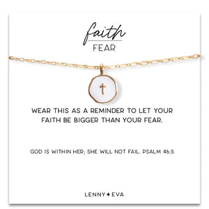 L&E Faith over Fear Necklace -White Cross