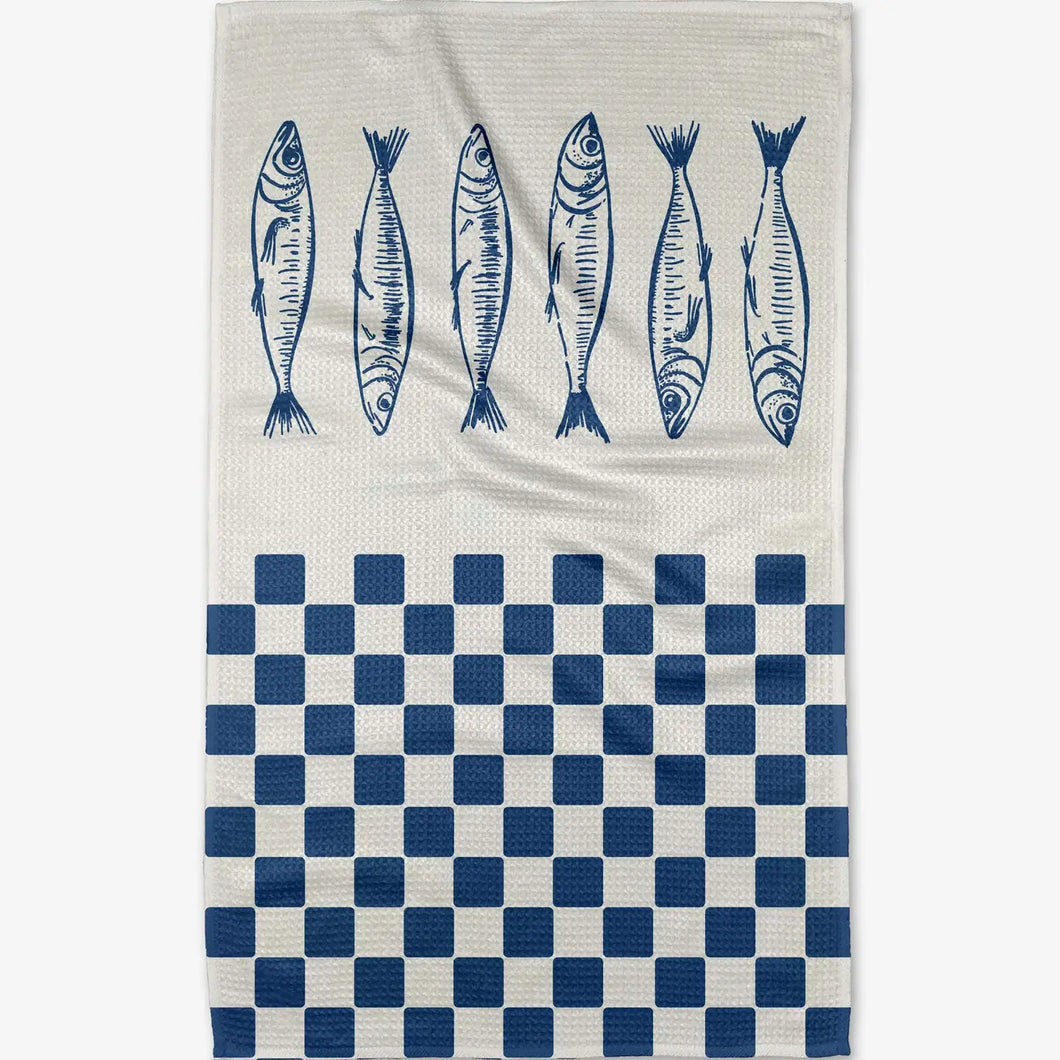Geometry Sardine Check Blue Tea Towel