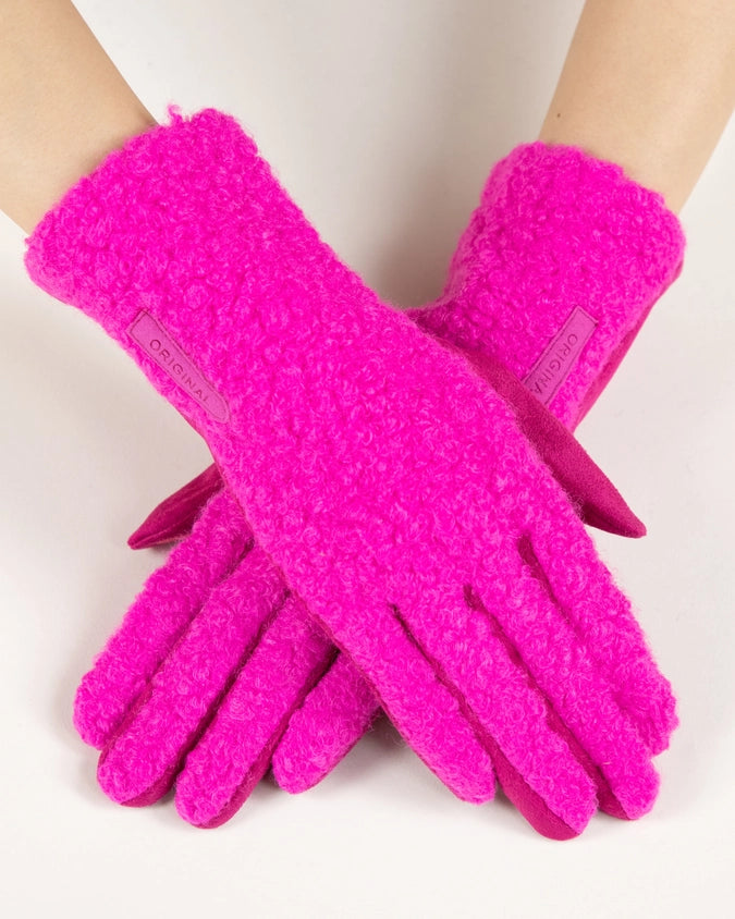 Boucle & Suede Touchscreen Gloves - Fuchsia