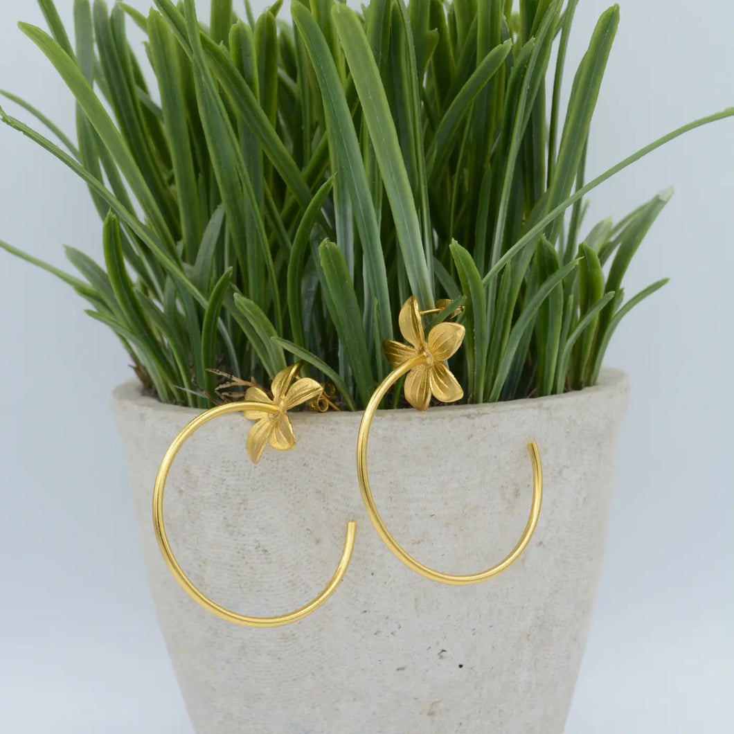 NY Gold Flower Hoop Post Earrings