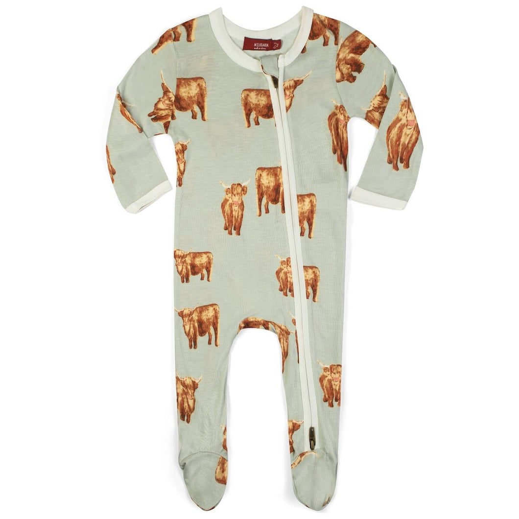 MilkBarn Zipper Footed Romper -Highland Cow