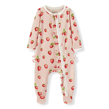 Load image into Gallery viewer, MilkBarn Ruffle Footed Romper -Strawberry
