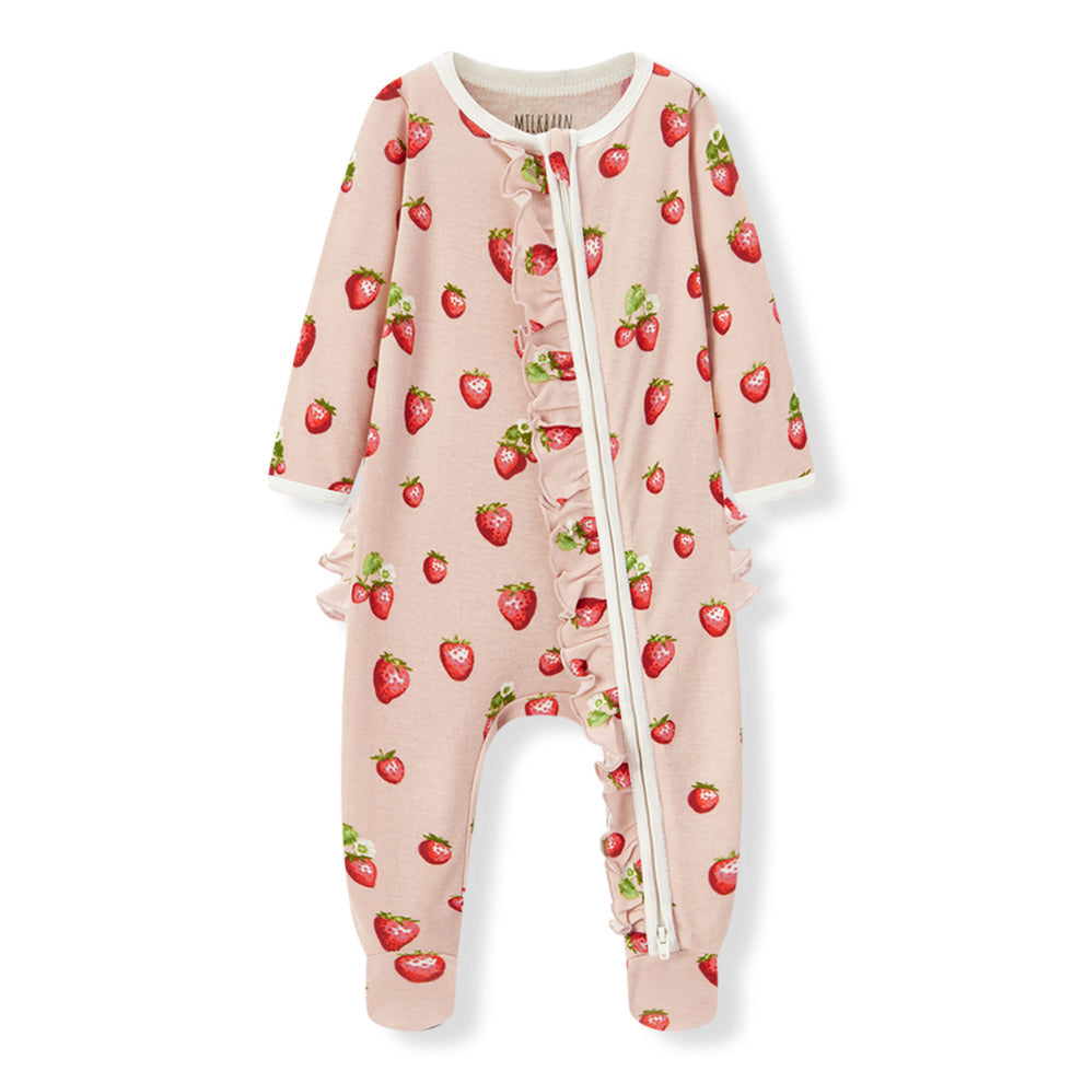 MilkBarn Ruffle Footed Romper -Strawberry