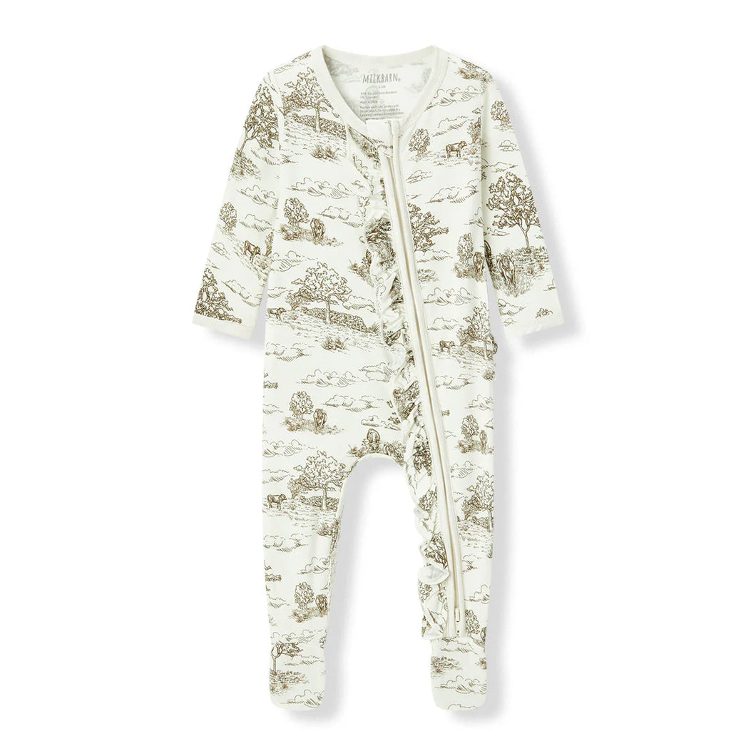 MilkBarn Ruffle Footed Romper -Country Toile