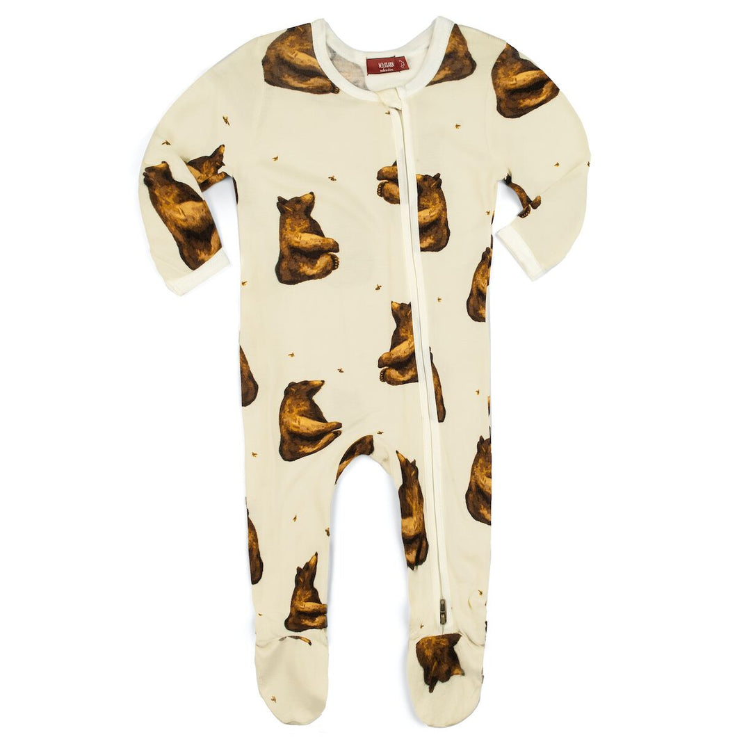 MilkBarn Zipper Footed Romper -Honey Bear