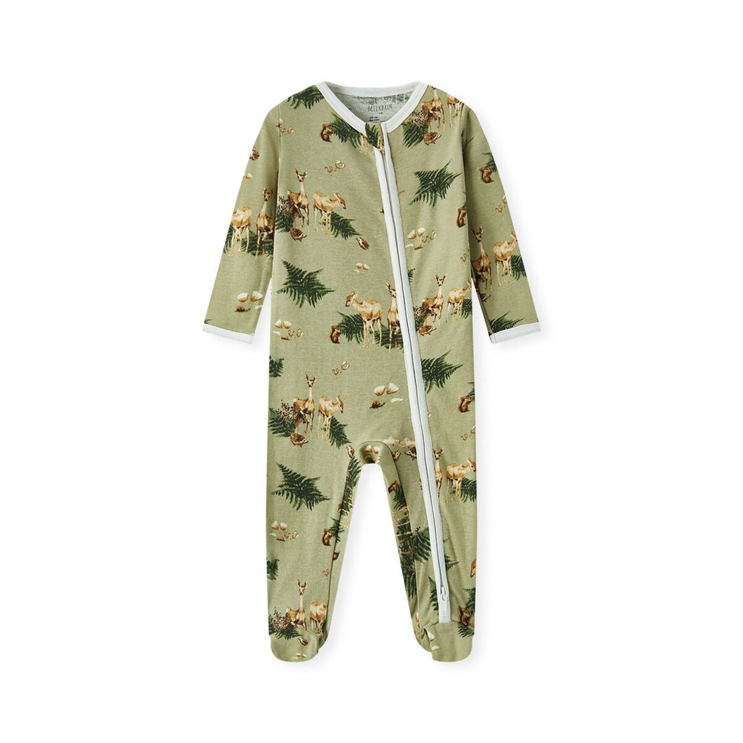 MilkBarn Zipper Footed Romper -Forest Party