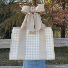 Load image into Gallery viewer, Jelly Bow Tote w/ Phone Pouch -Latte Gingham
