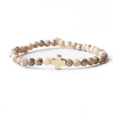 Load image into Gallery viewer, L&amp;E Faith over Fear Gold Bracelet -Feldspar
