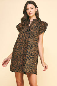 P Floral Print Tunic Dress in Black/Mocha