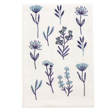 Load image into Gallery viewer, Blue &amp; White Floral Embroidered Tea Towel

